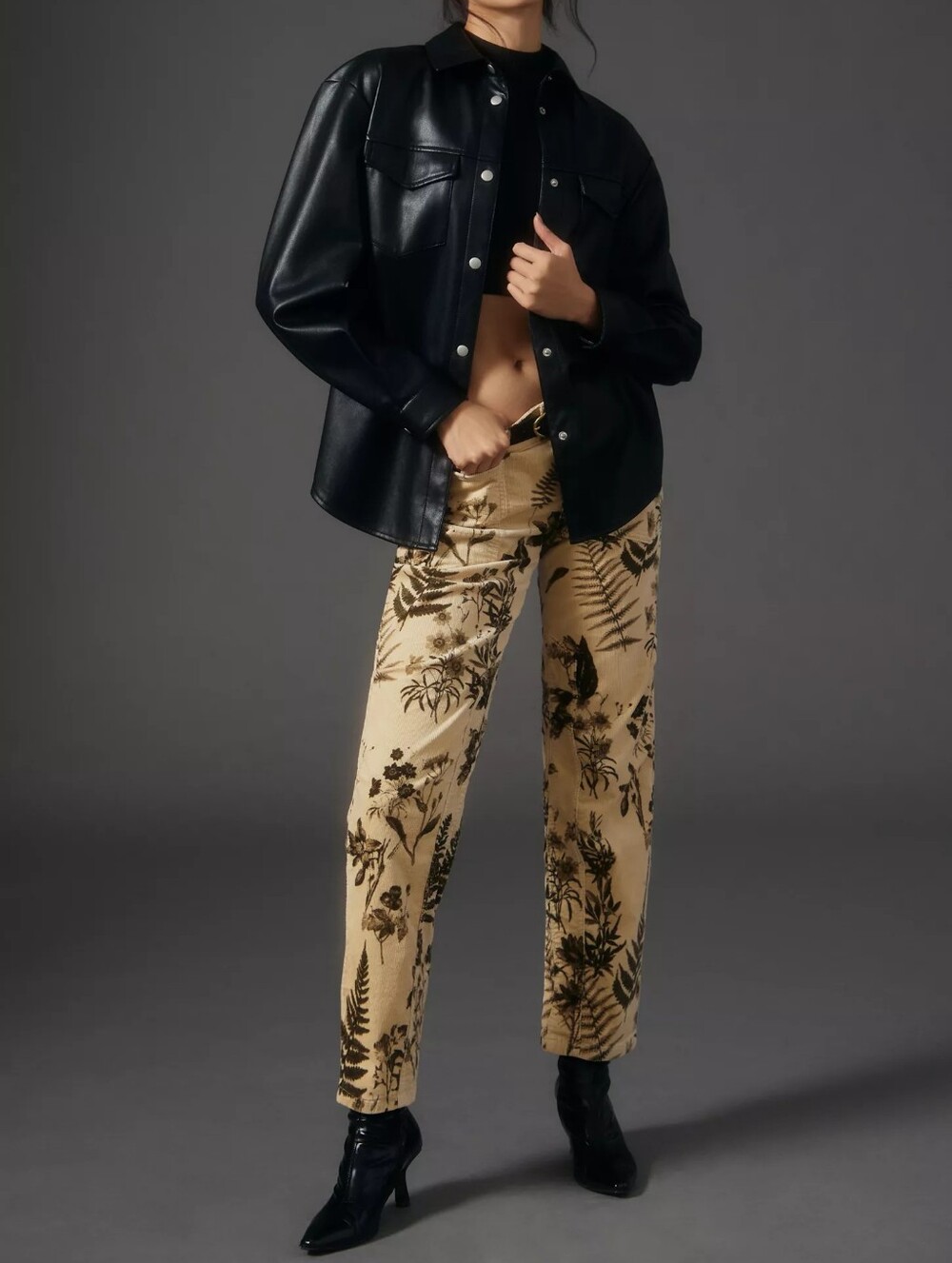 Pilcro Beige Straight-Leg Floral-Print Pants